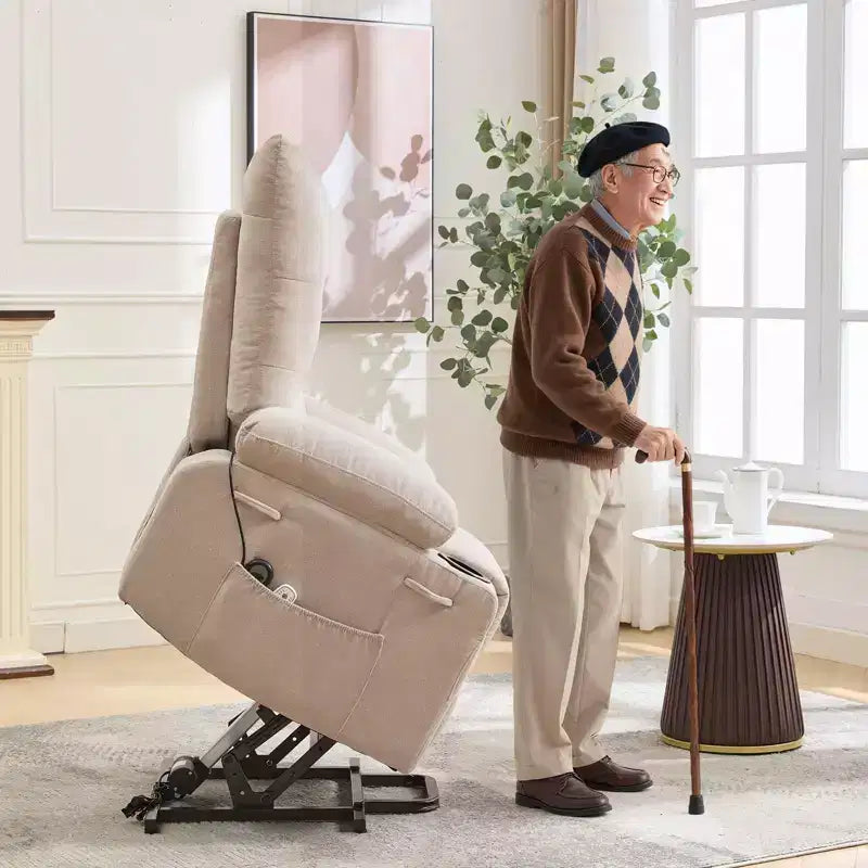 Power Lift Recliner Chair for Elderly with Massage and Heat, Oversized Massage & Heat Recliner with Soft Padded Upholstery, Side Pocket & Cup Holders