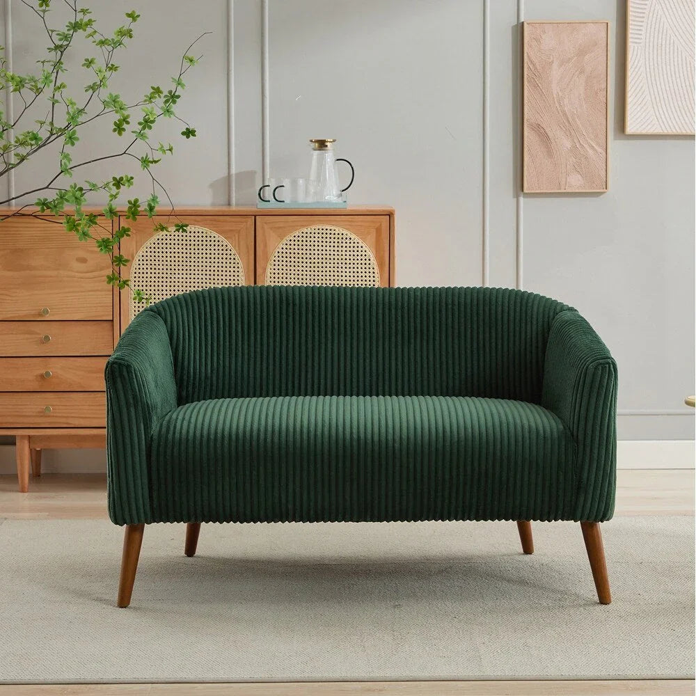 Corduroy Fabric Upholstered 2-Seat Sofa with Wooden Walnut Legs