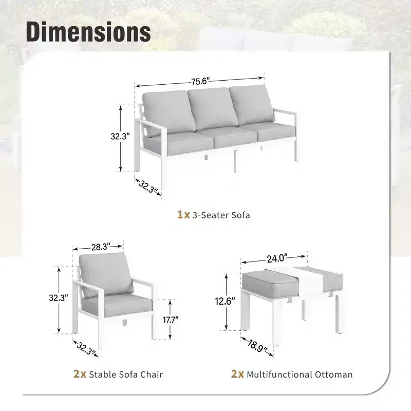 Captiva Designs 5PC Aluminum Outdoor Patio Conversation Set with Ottoman
