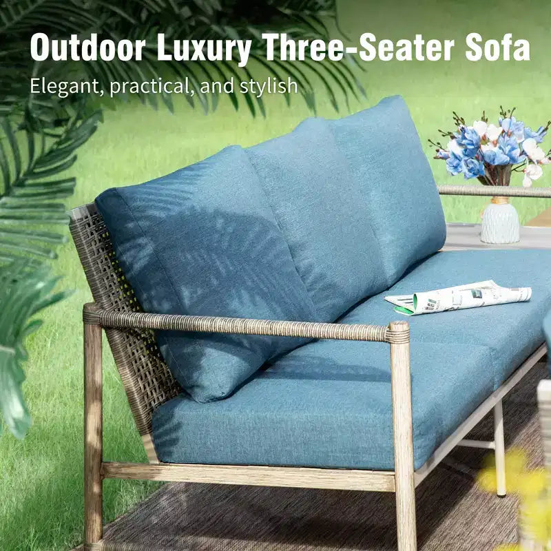 Captiva Designs 4PC Outdoor Wicker Patio Conversation Set with Coffee Table for Poolside, Backyard