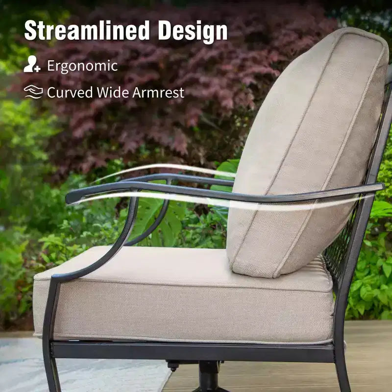 Captiva Designs 5pc Metal Patio Outdoor Conversation Set with Grid-back Armchairs and Ottomans