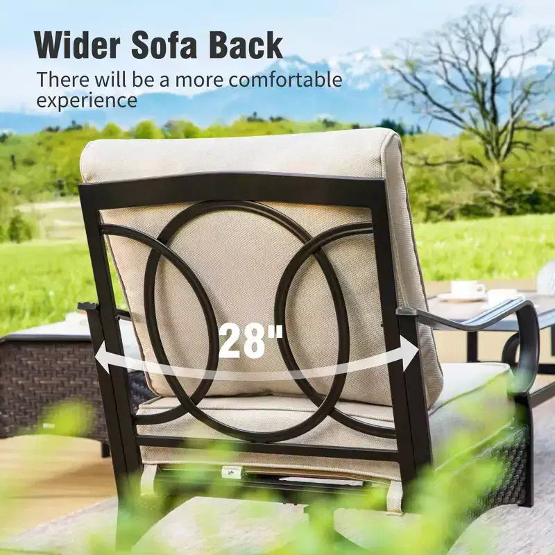 Captiva Designs 6pc Extra Large Metal and Rattan Outdoor Patio Fire Pit Set with Single Sofas and Ottomans