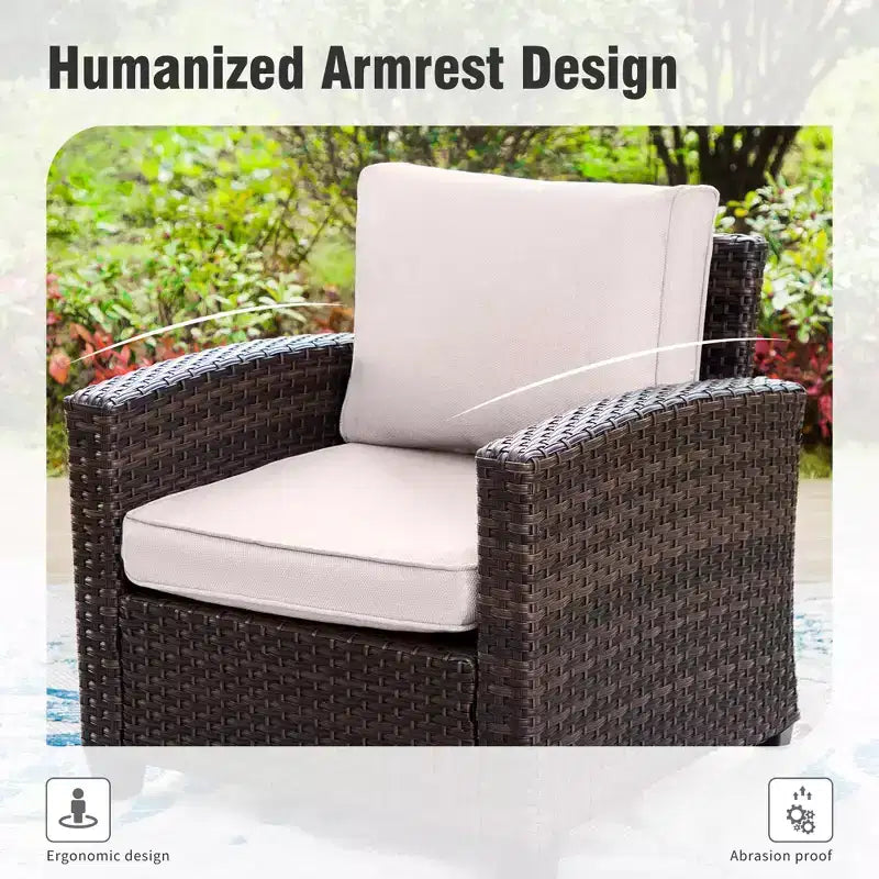 Captiva Designs 8pc Outdoor Patio Wicker Rattan Cushioned Fire Pit Set with Ottomans and Single Sofas