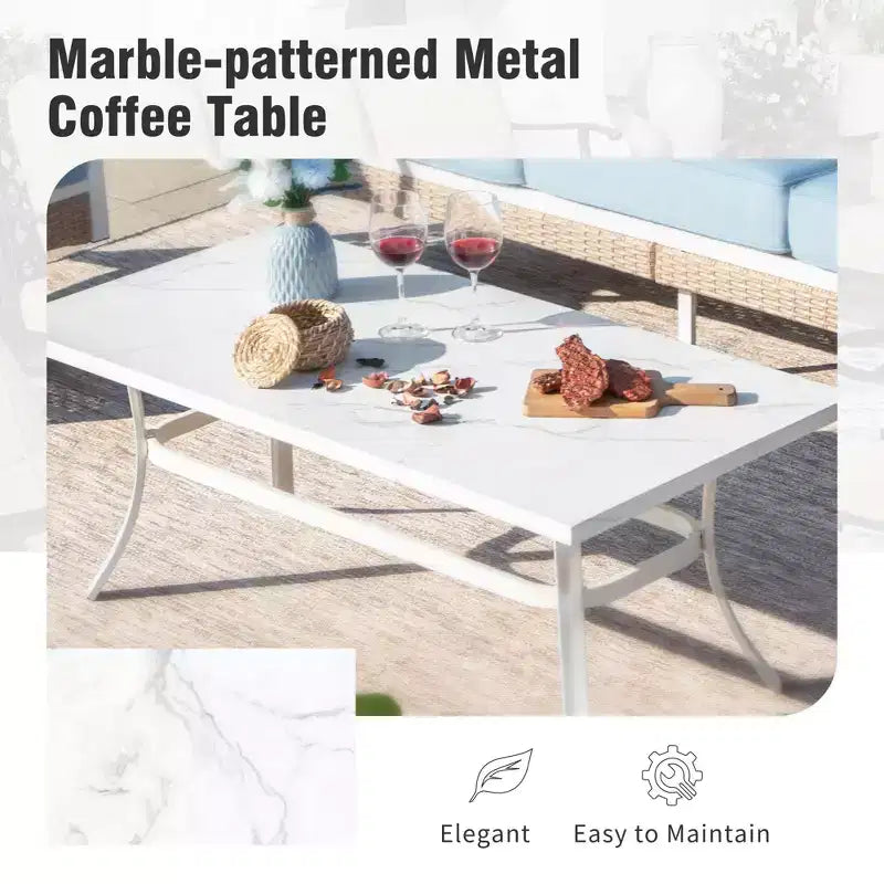 Captiva Designs 4pc Extra Large Metal and Rattan Outdoor Patio Conversation Set with Grid-back Armchairs and Table