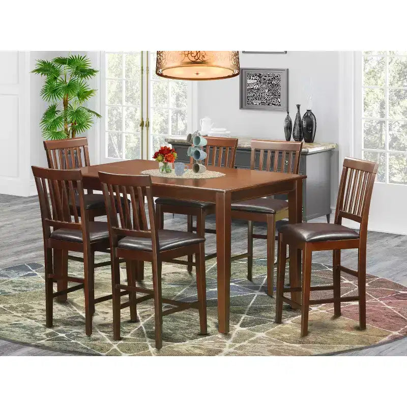 HomeStock Kitchen Counter Table Set Mahogany Finish