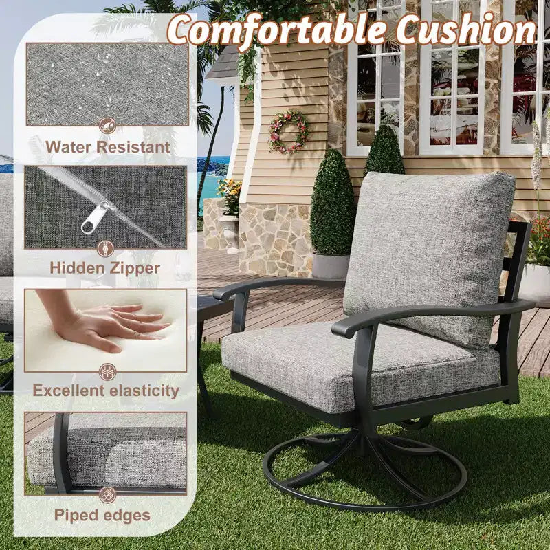 EROMMY 5 PCS Outdoor Metal Conversation Set With 360 Swivel Rocking Chairs, Sofa, Loveseat & Coffee Table For Patio, Garden, Deck Or Poolside