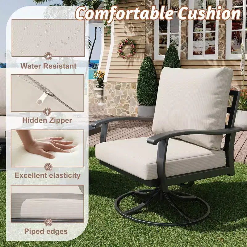 EROMMY 5 PCS Outdoor Metal Conversation Set With 360 Swivel Rocking Chairs, Sofa, Loveseat & Coffee Table For Patio, Garden, Deck Or Poolside
