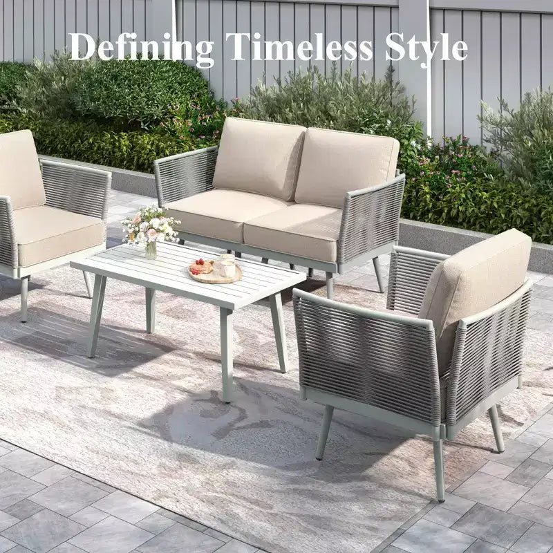 Captiva Designs Outdoor Patio Rope Rattan Furniture Conversation Sets with Coffee Table