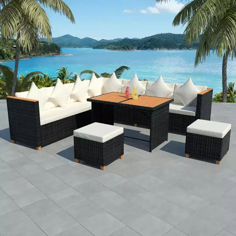 vidaXL Patio Furniture Set Set of 7 Black and Cream