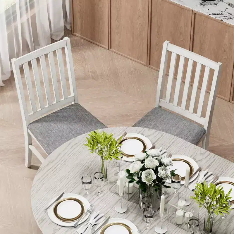 VECELO Round Extendable Dining Table Set, Rubber Wood Table with 4/6 Armless Upholstered Dining Chairs for Kitchen, Gray