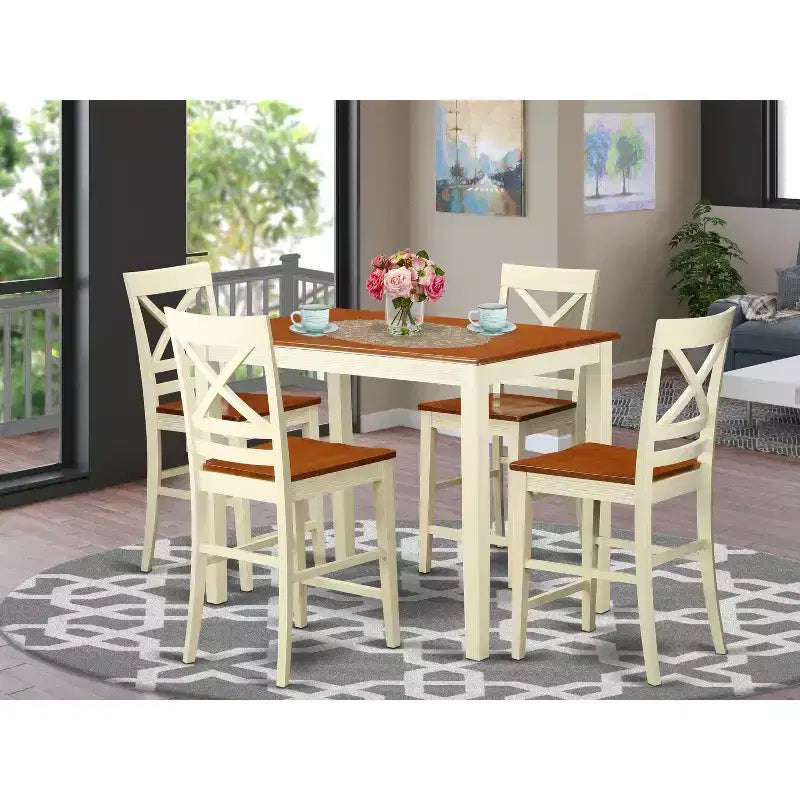 Rubber Wood Counter Height Dining Set Transitional Style 135