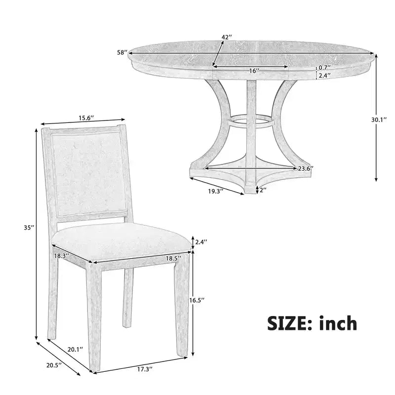 Merax Stylish 5-Piece Retro Dining Set with Extendable Round Table & 4 Upholstered Chairs