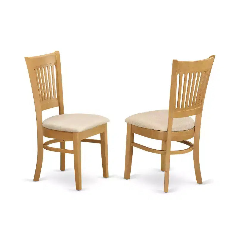 HomeStock Belmont 5Pc Dinette Set for Small Spaces Includes a Dining Room Table and 4 Dinette Chairs with Linen Fabic Seat and Slat Back, Oak Finish