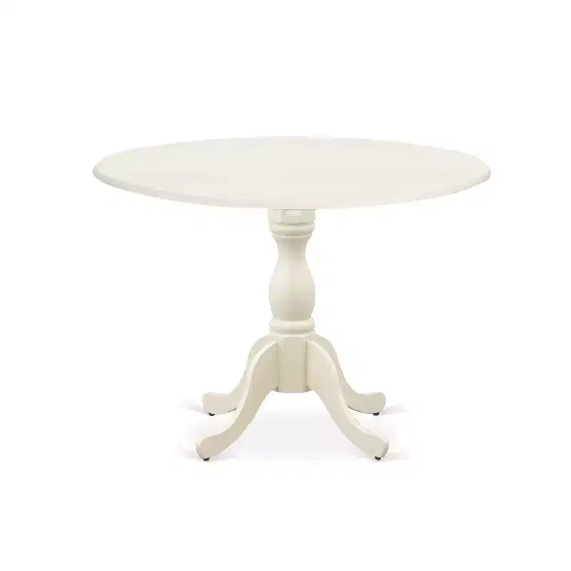 HomeStock Belmont 5 Piece Modern Dining Table Set 1 Drop Leaves Dining Table and 4 Light Beige Linen Fabric Dining Room Chairs - Linen White Finish