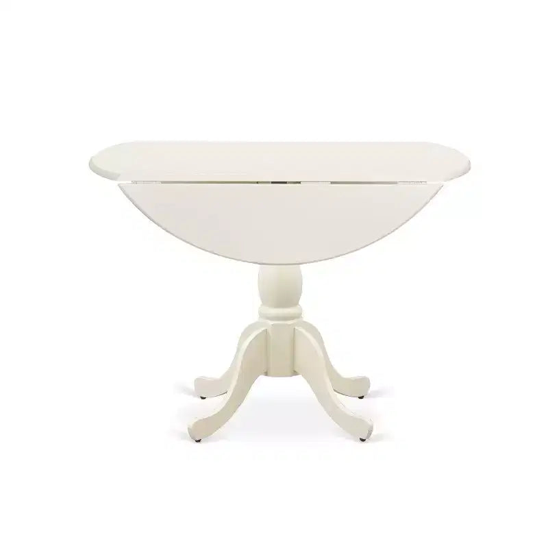 HomeStock Belmont 5 Piece Modern Dining Table Set 1 Drop Leaves Dining Table and 4 Light Beige Linen Fabric Dining Room Chairs - Linen White Finish