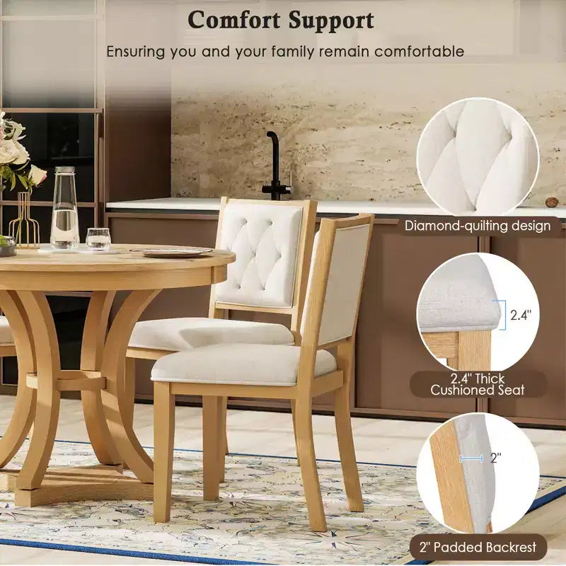 5-Piece Retro Dining Set with Extendable Round Table and 4 Upholstered Chairs