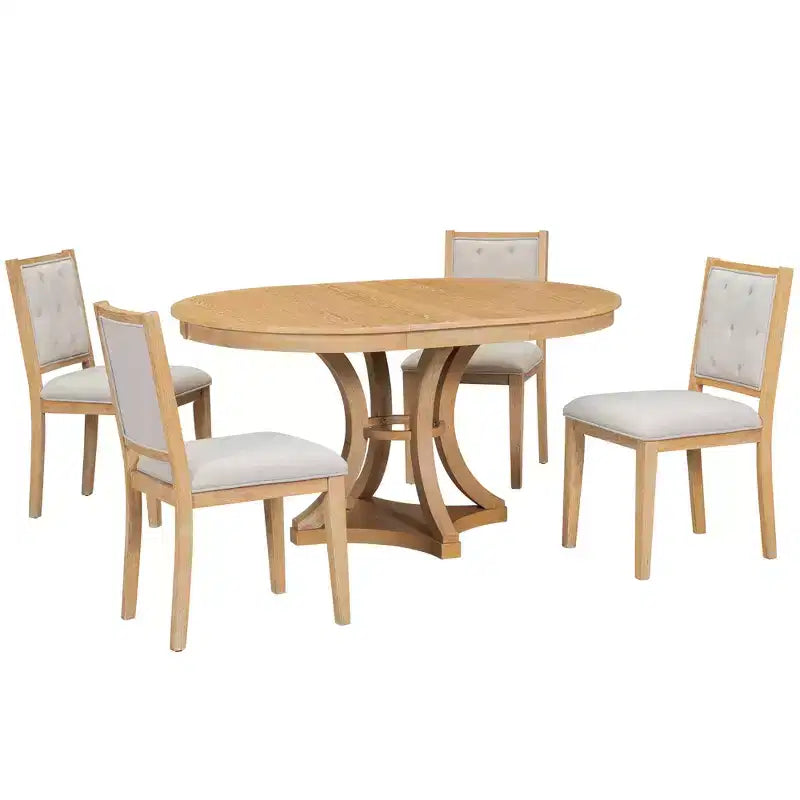 5-Piece Retro Dining Set with Extendable Round Table and 4 Upholstered Chairs