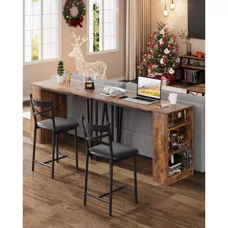 3 Piece Bar Table Set for 2, Bar Table and Chairs Set with with Flip Top Extension, Dining Table Set with Storage Shelves, Suitable for Small Space