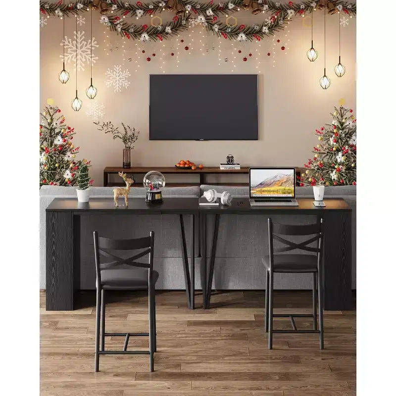 3 Piece Bar Table Set for 2, Bar Table and Chairs Set with with Flip Top Extension, Dining Table Set with Storage Shelves, Suitable for Small Space