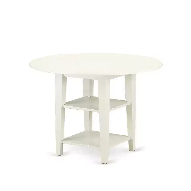 Round Dining Table Set 3pc 20/42 Inch Table w/ 2 Linen Chairs - Beige Fabric