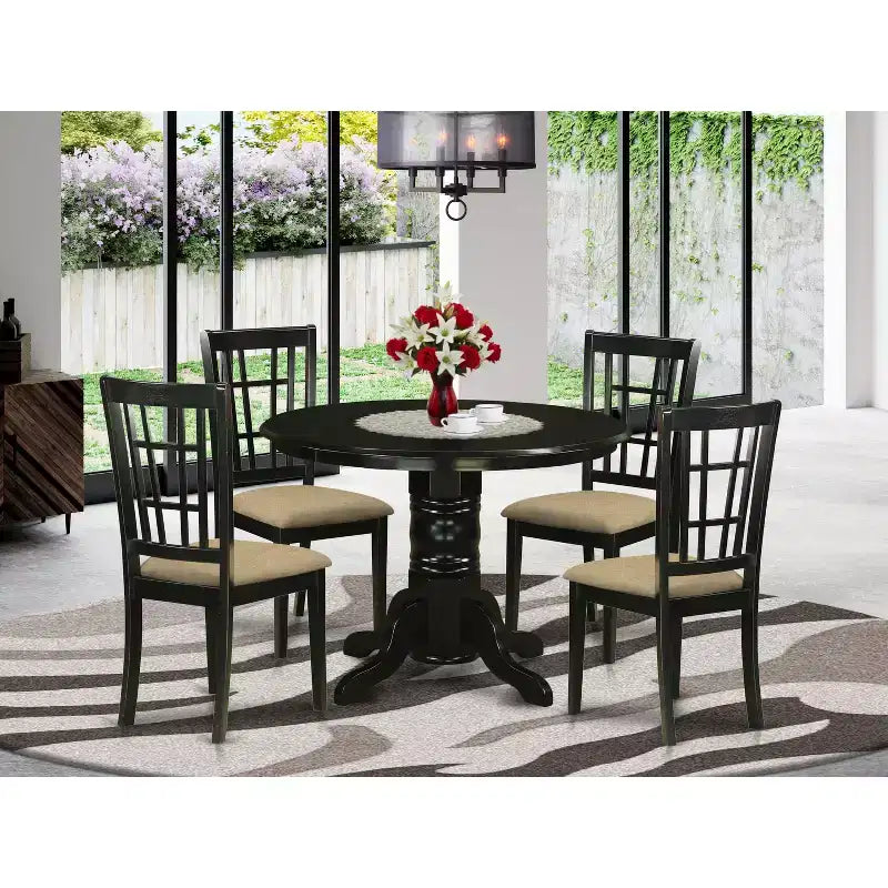 Round Dinette Set for 4 - Kitchen Table with Chairs - Solid Wood Dining Table Set
