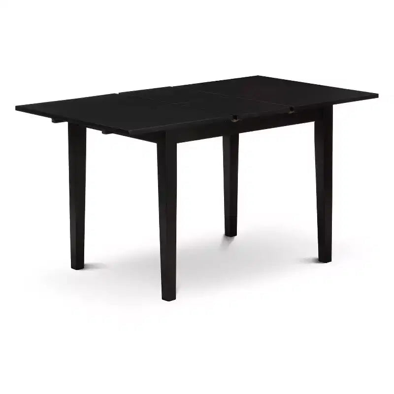 HomeStock 5-Pc Black Finish Solid Wood Top - Rectangular Upholstered Dining Room Set with Butterfly Leaf - Seats 4