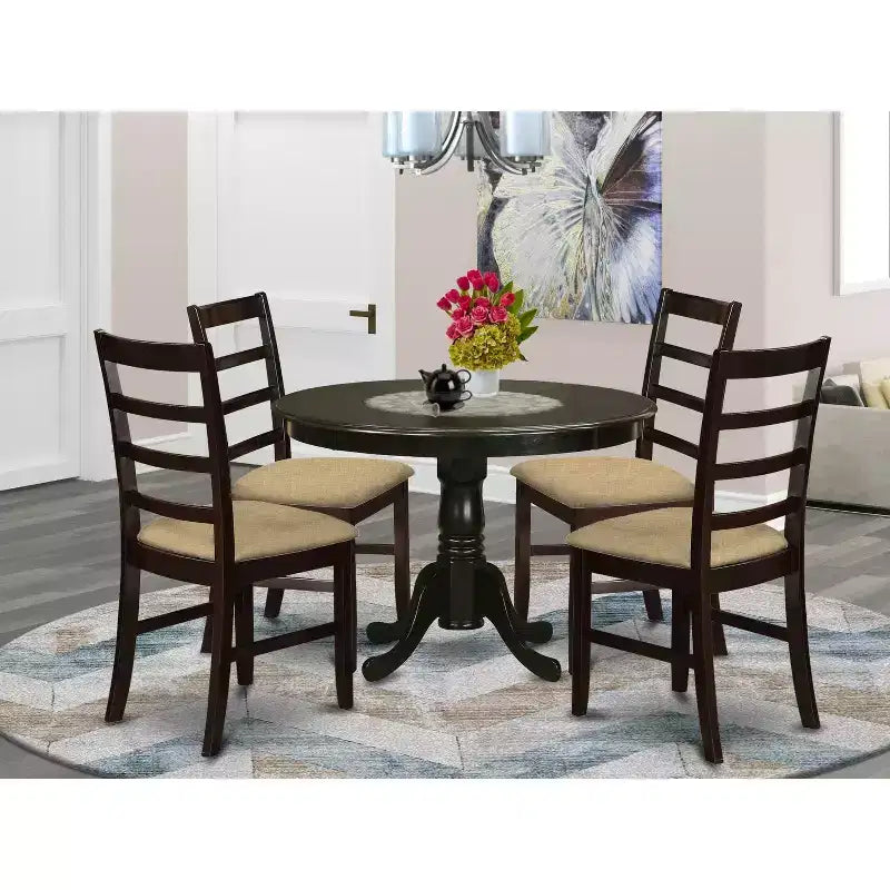 5 Piece Dinette Set - Round Kitchen Table & 4 Chairs - Coastal Dining Room Set - 42 Inch Table