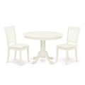 HomeStock 3-Pc Linen White Finish Solid Wood Top - Round Dining Room Set - Seats 4