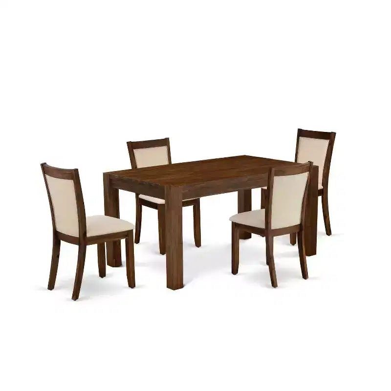 5-Piece Natural Brown Finish Solid Wood Top-Upholstered Dining Room Set with High Back-Seats 4