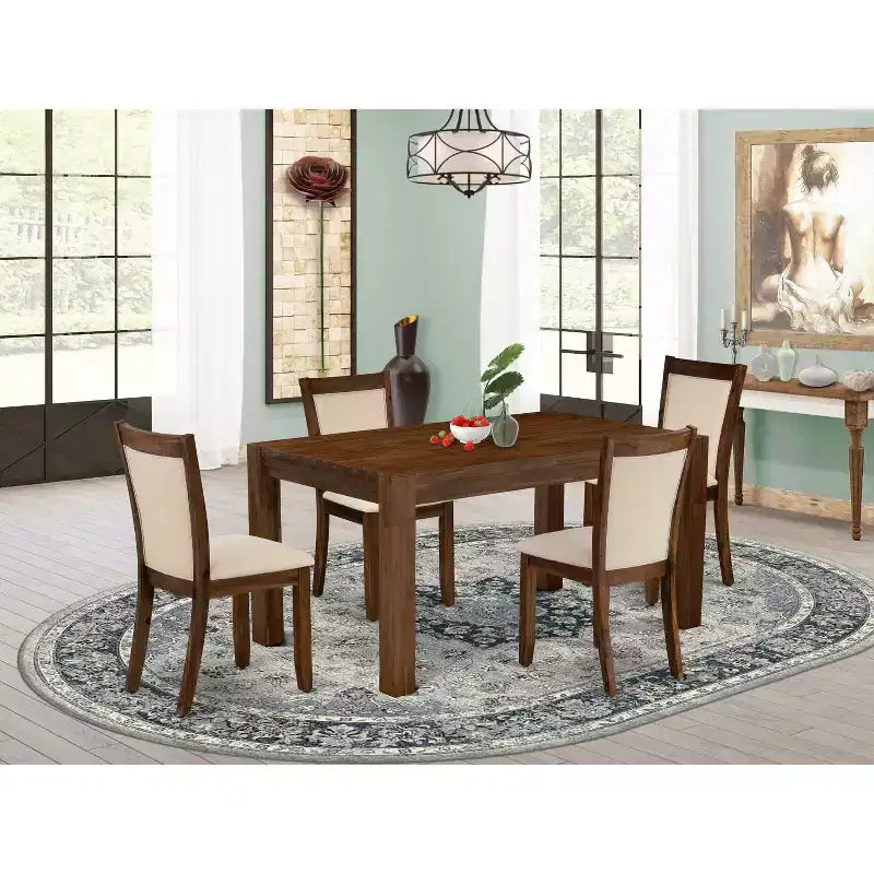 5-Piece Natural Brown Finish Solid Wood Top-Upholstered Dining Room Set with High Back-Seats 4