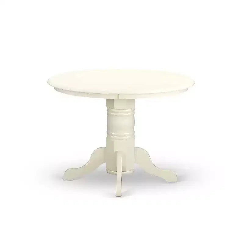 Round Dining Table Set 3pc - 42 Inch Table & 2 Parsons Chairs - Linen White Legs - Light Beige Fabric