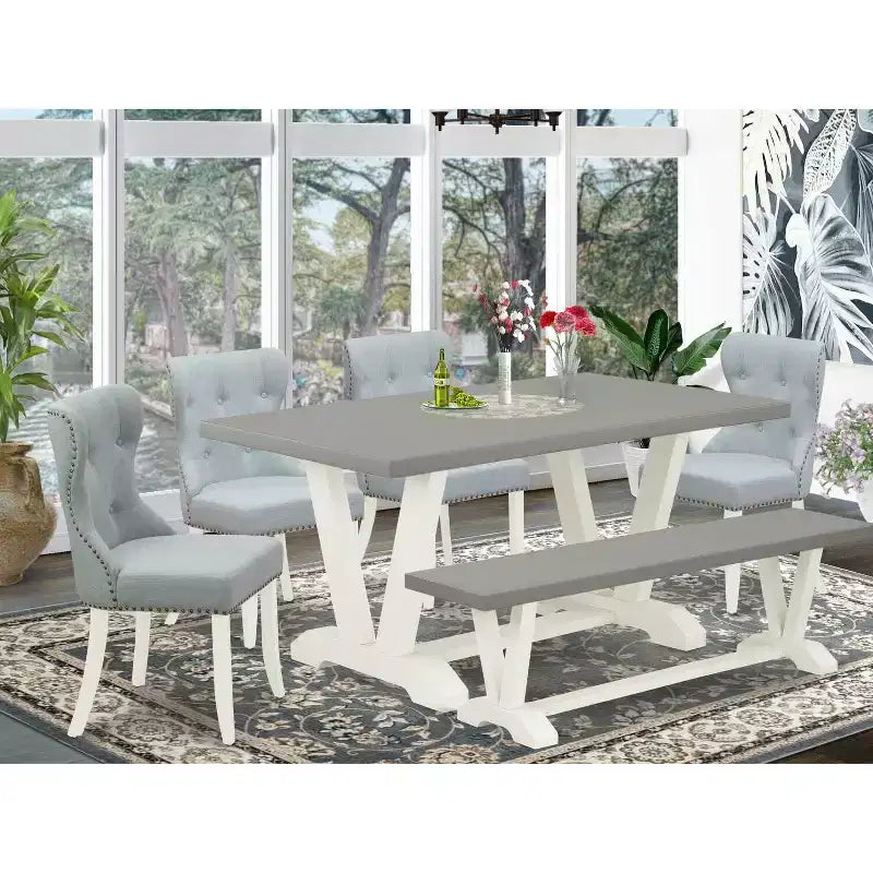 HomeStock 6-Piece Natural Oak Finish Solid Wood Top Dining table Set