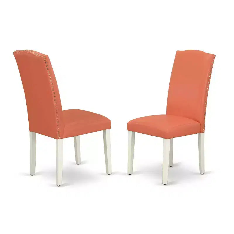 Dining Room Table Set Pink Flamingo 42 Inch Table w/ 2 Parsons Chairs Linen White Legs PU Leather