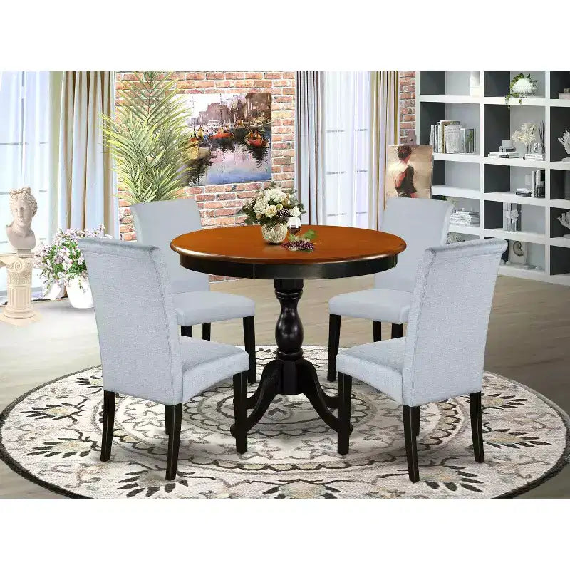 HomeStock 5-Piece Black and Cherry Finish Solid Wood Top Dining Table with 4 Parson Chair