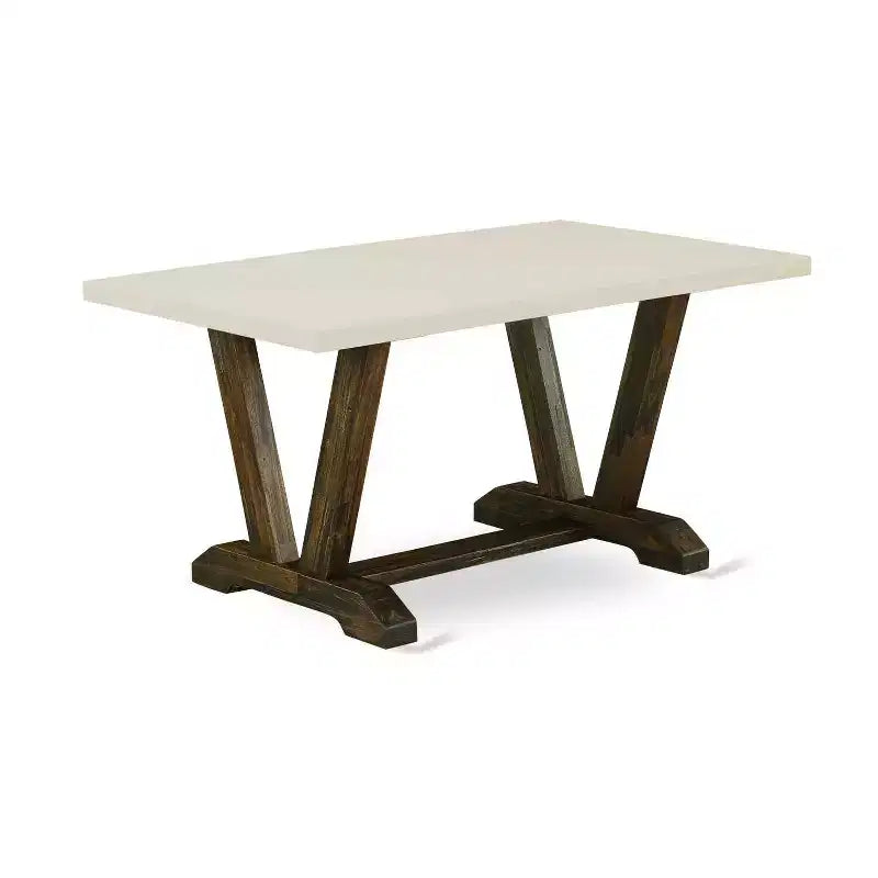 HomeStock 7-Piece Distressed Jacobean Finish Solid Wood Top Dining Table with 6-Chairs