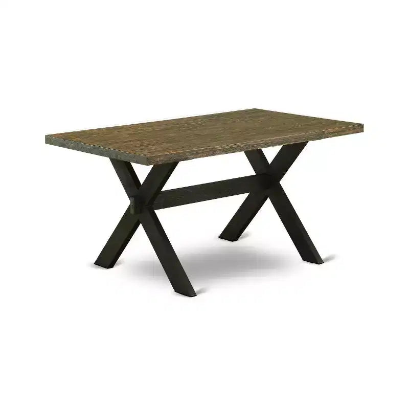 HomeStock 3-Piece Rectangle Distressed Jacobean Finish Solid Wood Top Dining Table with 2-Benches