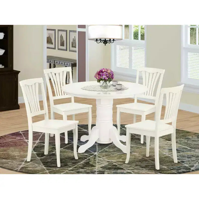 Southwestern Dining Set 5Pc Round Table & Chairs - 42 Inch Table, Vertical Slatted Design