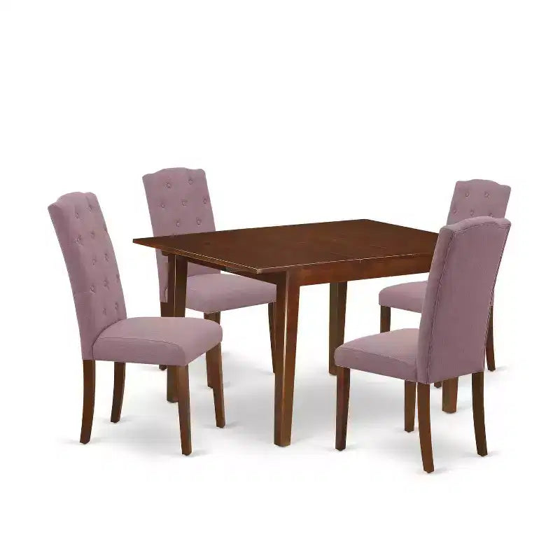 HomeStock 5-Pc Mahogany Finish Solid Wood Top - Rectangular Dining Room Set with Butterfly Leaf - Seats 4