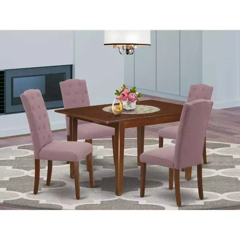 HomeStock 5-Pc Mahogany Finish Solid Wood Top - Rectangular Dining Room Set with Butterfly Leaf - Seats 4