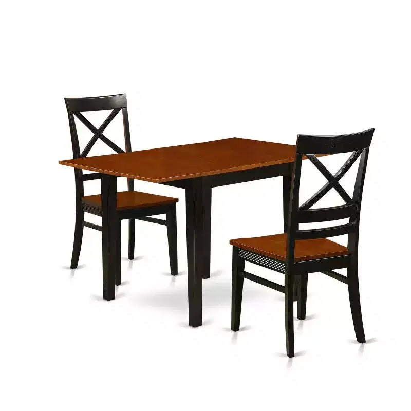 HomeStock 3-Pc Black and Cherry Finish Rectangular Solid Wood Top Dining Table Set