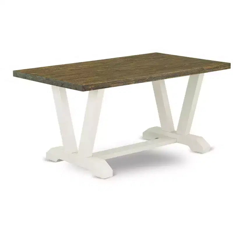 HomeStock 6-Piece Distressed Jacobean Finish Solid Wood Top dining Table with 1-Bench and 4-Chairs