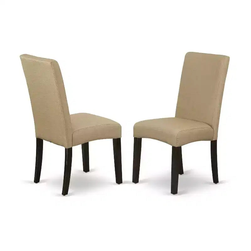 Round Dining Table Set 3pc - 42 Table & 2 Parson Chairs - Cappuccino Finish - Linen Fabric - Home Dining Room