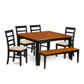 Mediterranean Dinette Set - Kitchen Table with 4 Chairs & Bench - Solid Wood Dining Room Set