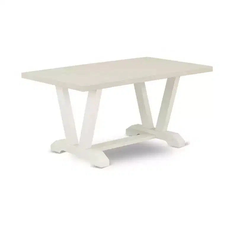 HomeStock 5-Piece Rectangle Wire Brushed Linen White Finish Solid Wood Top Dining Table with 4 Parson Chair