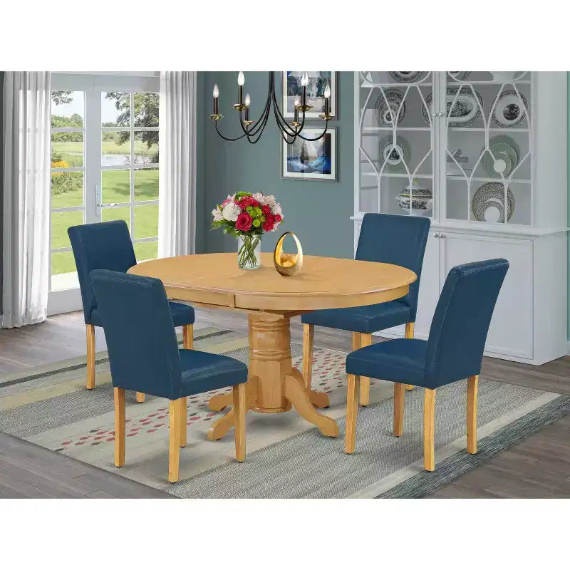 Tuscan Oval Dining Set 5pc - 42-60 Table w/ Leaf & 4 PU Leather Chairs - HomeStock