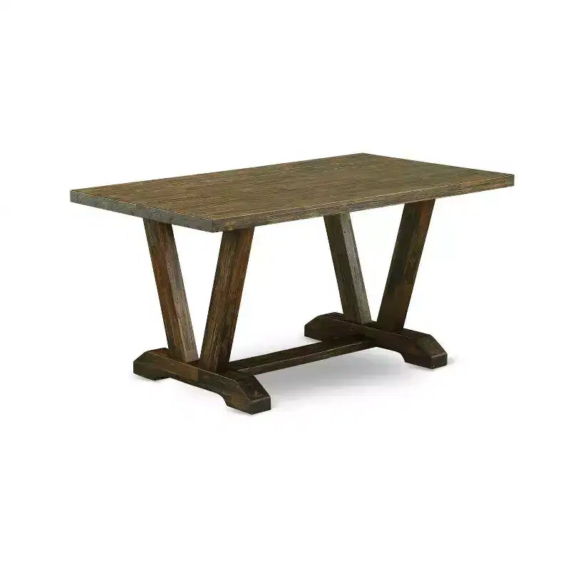 HomeStock 5-Pc Rectangle Distressed Jacobean Finish Solid Wood Top Dining Table with 4-Upholstered Chairs