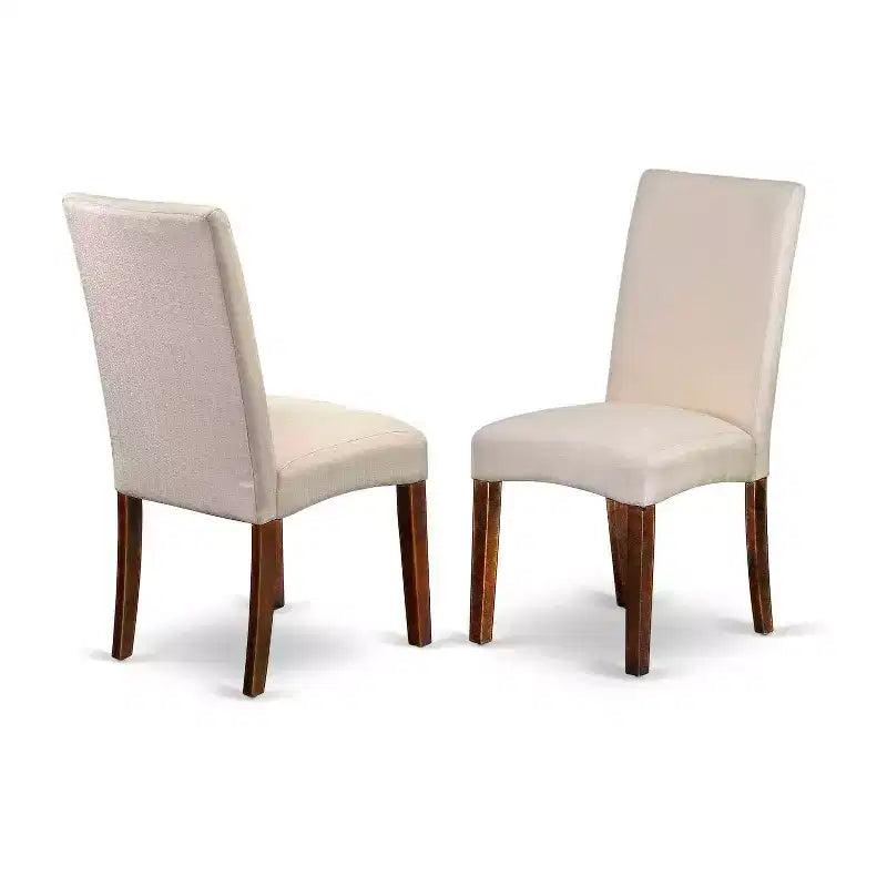 Rectangle Dining Set 7Pc Table & Chairs - Cream Linen Fabric, Mahogany Legs - Home Dining Room Furniture