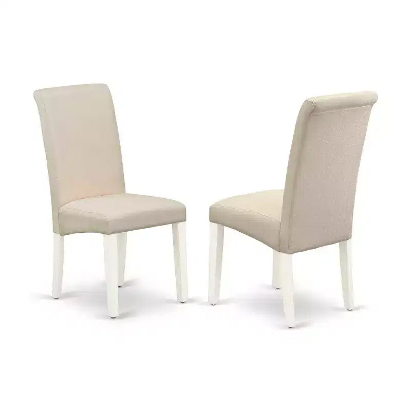 HomeStock 5-Pc Rectangular Linen White Finish Solid Wood Top-Upholstered Dining Room Set with High Back-Seats 4