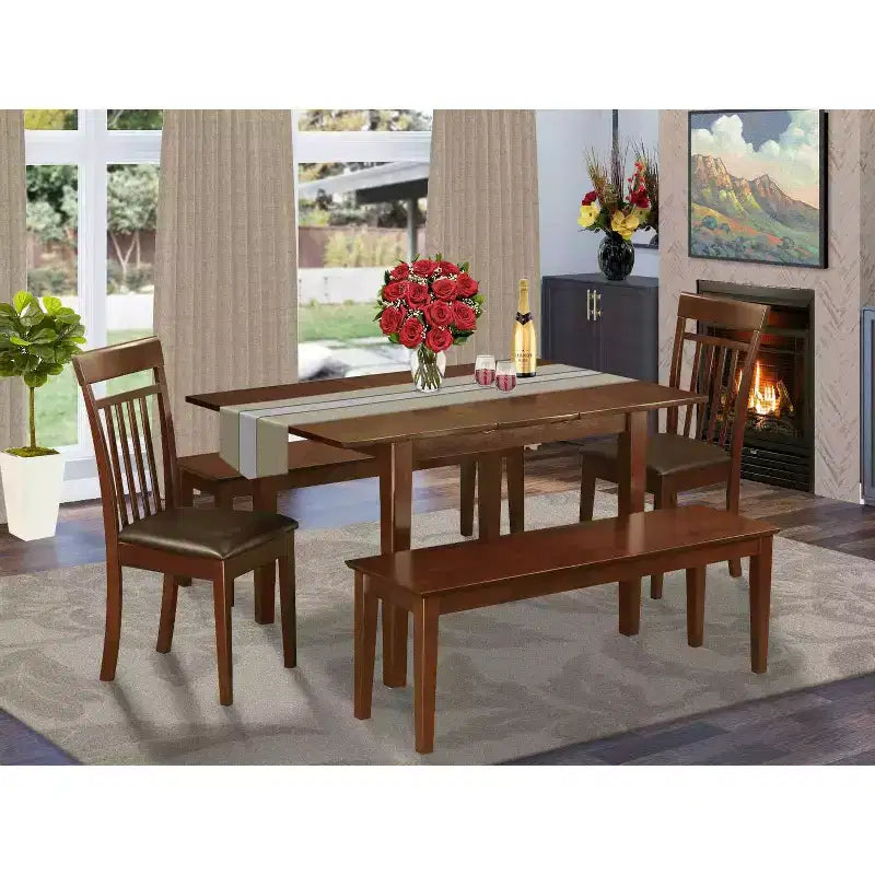 Rustic Dinette Set 7 Piece - Small Space Dining Table & 6 Chairs - Solid Wood Kitchen Table Set