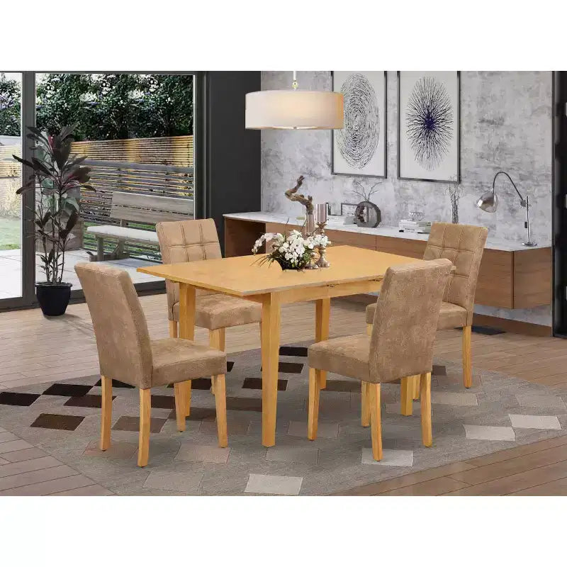 5-Piece Natural Oak Finish Solid Wood Top - Rectangular Dining Room Set - Seats 4